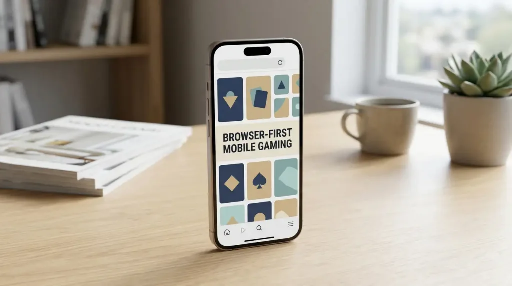 Concept illustration of a smartphone using a casino website in a mobile browser