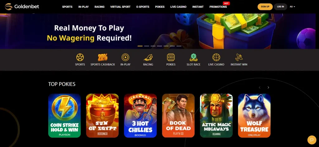 Goldenbet casino lobby with game categories and provider filters