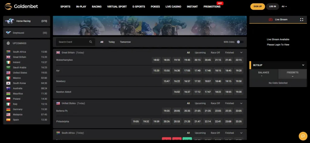 Goldenbet sportsbook or racing interface